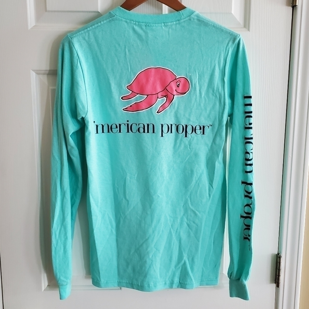 'Merican Proper Aqua Long Sleeve Tee Shirt Size XS